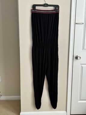 Lascana Black Sleeveless Strapless Embroidered Jumpsuit  Ruched Ankle Size 12